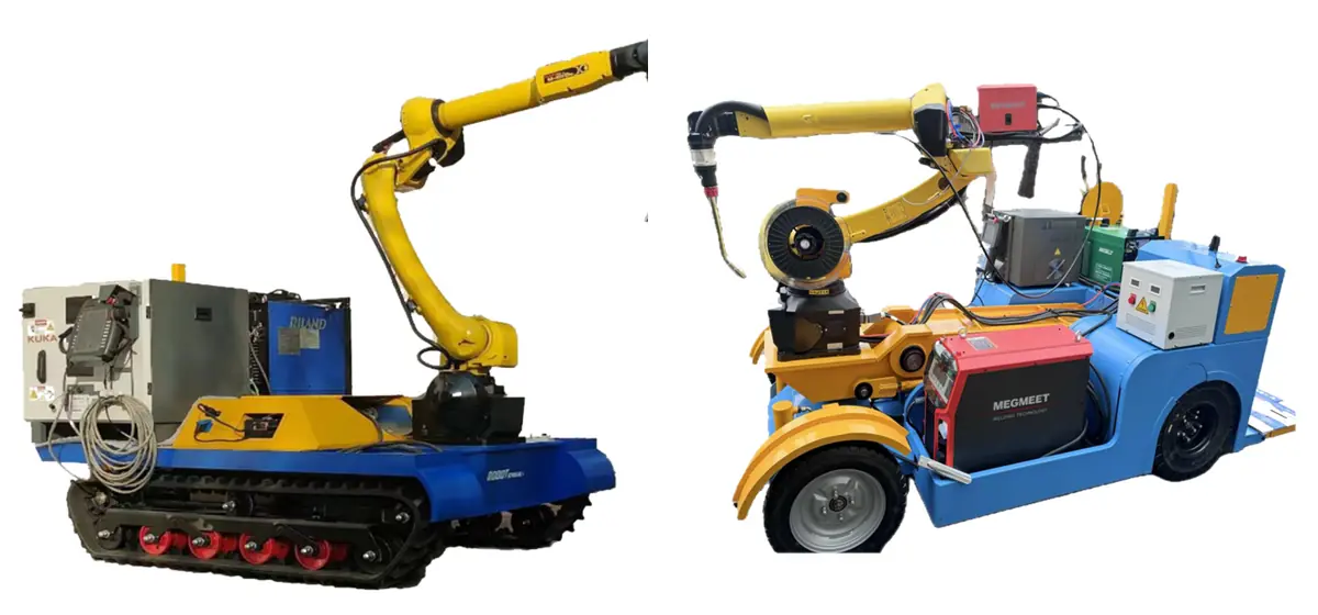 Tracked AGV welding robot and wheeled mobile welding robot with 500 A power source
