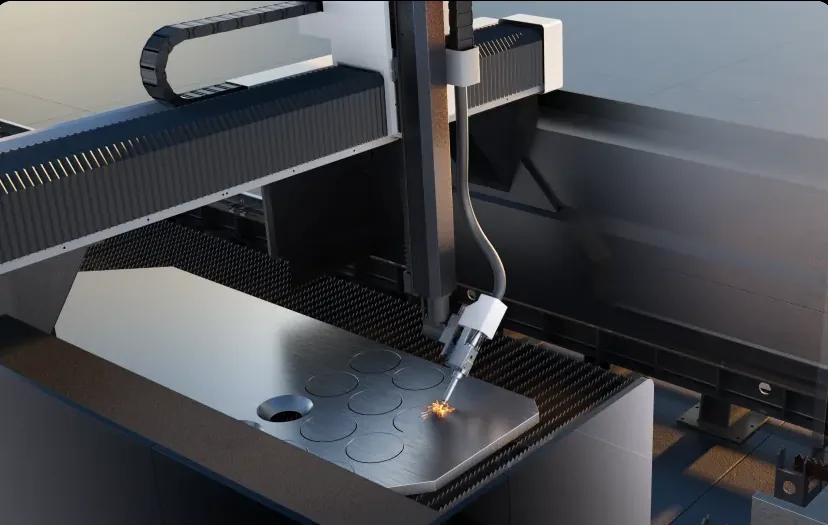 HFT laser cutting machine cutting round parts from steel plate